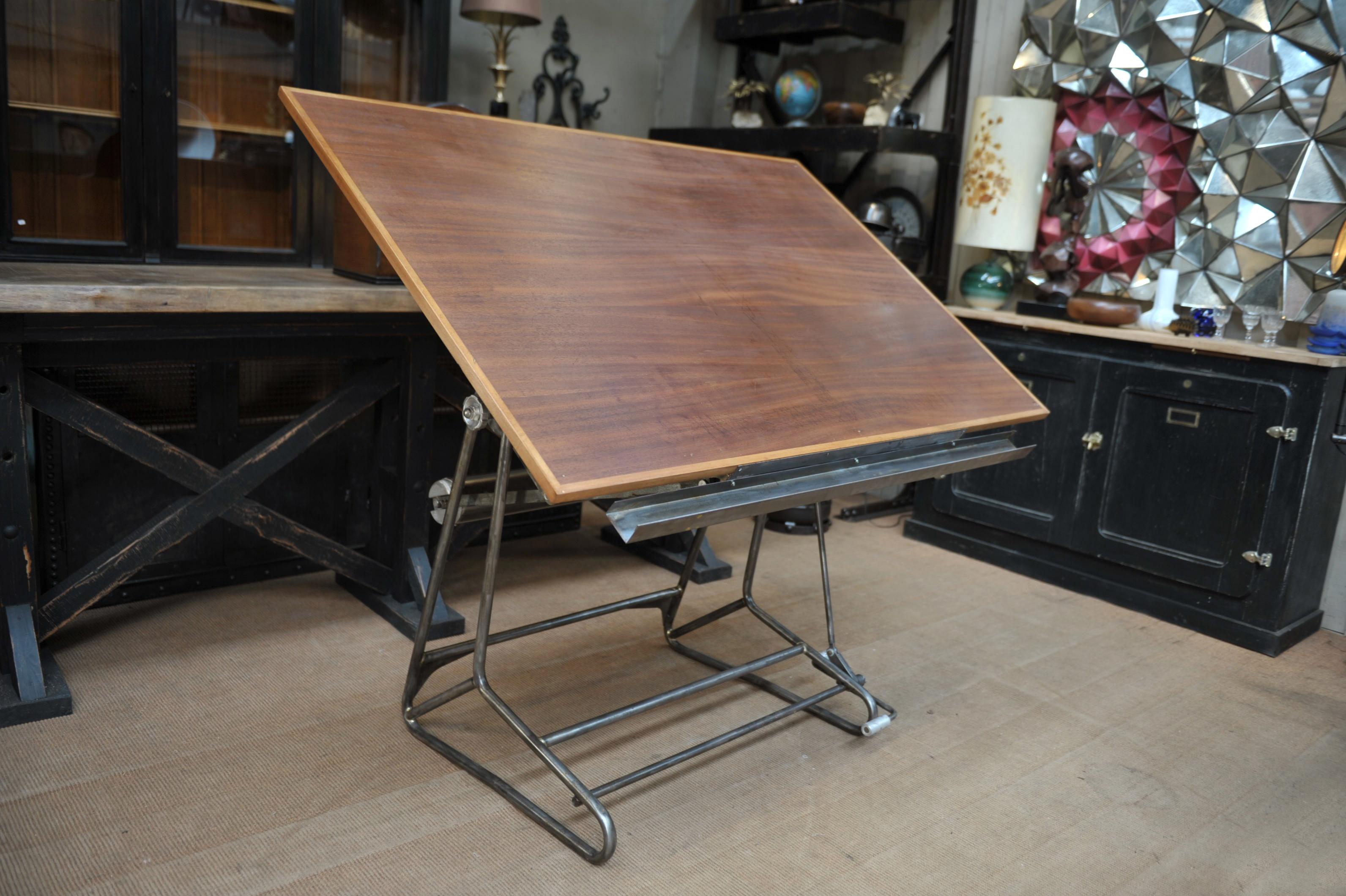 European Iron and Wood Adjustable Architect's Drafting Desk Table, 1905s For Sale