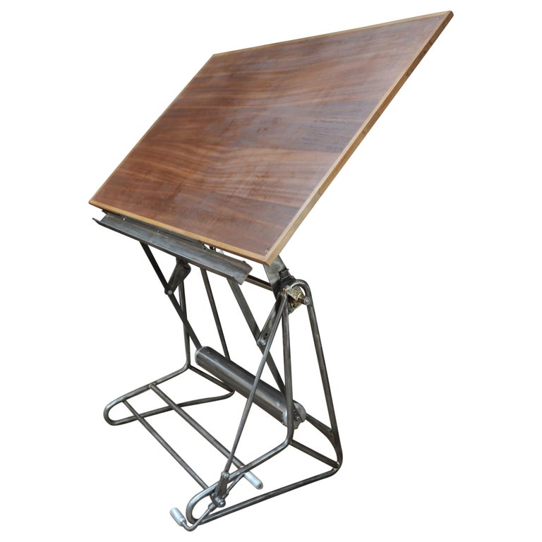 Iron and Wood Adjustable Architect's Drafting Desk Table, 1905s For