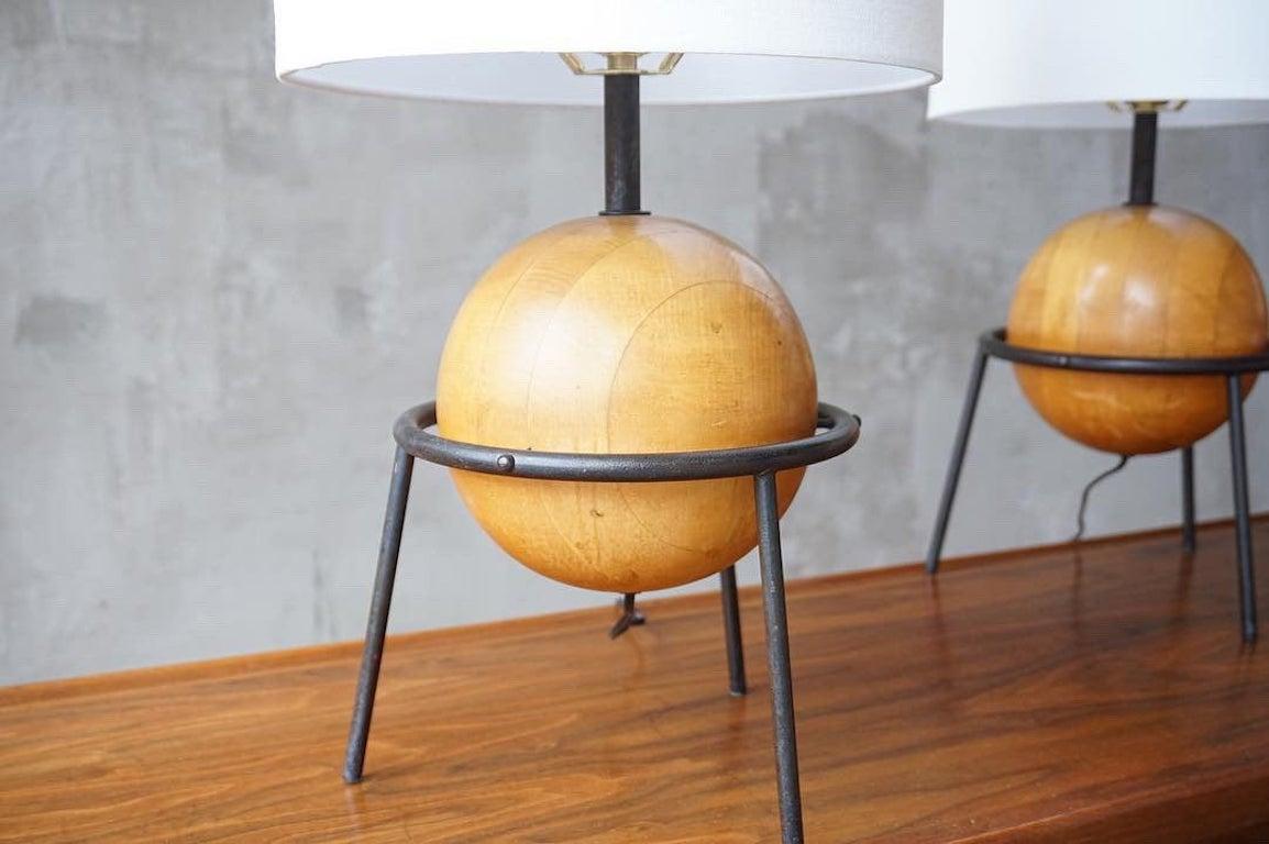 Iron and Wood Albert Blake Table Lamps In Good Condition In Merced, CA