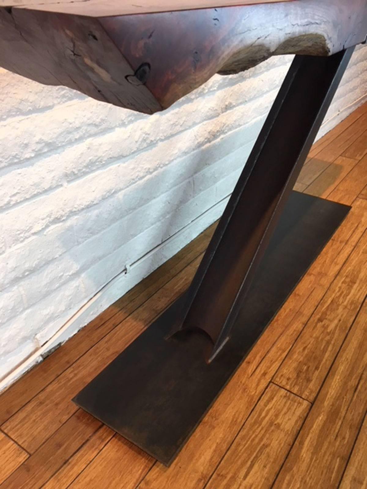 American Iron and Wood Console Table For Sale