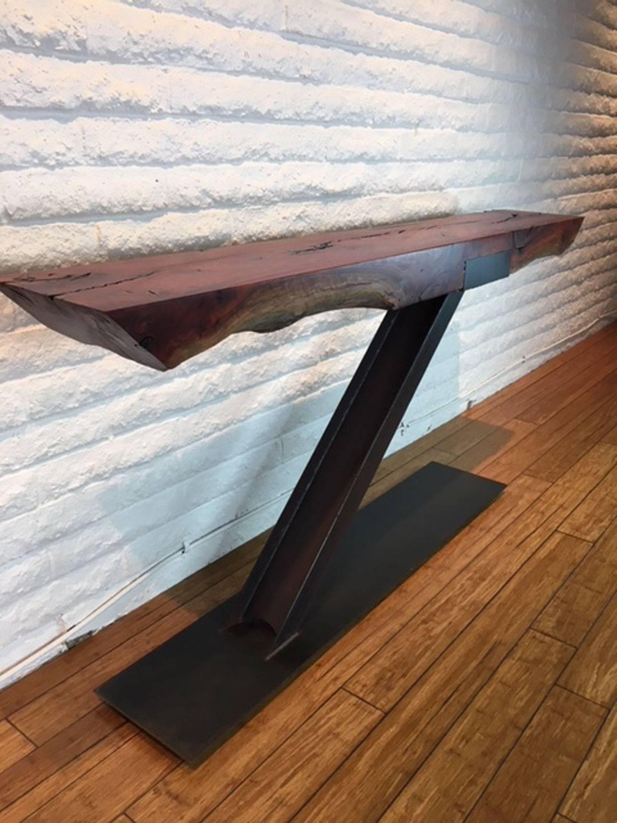 Contemporary Iron and Wood Console Table For Sale