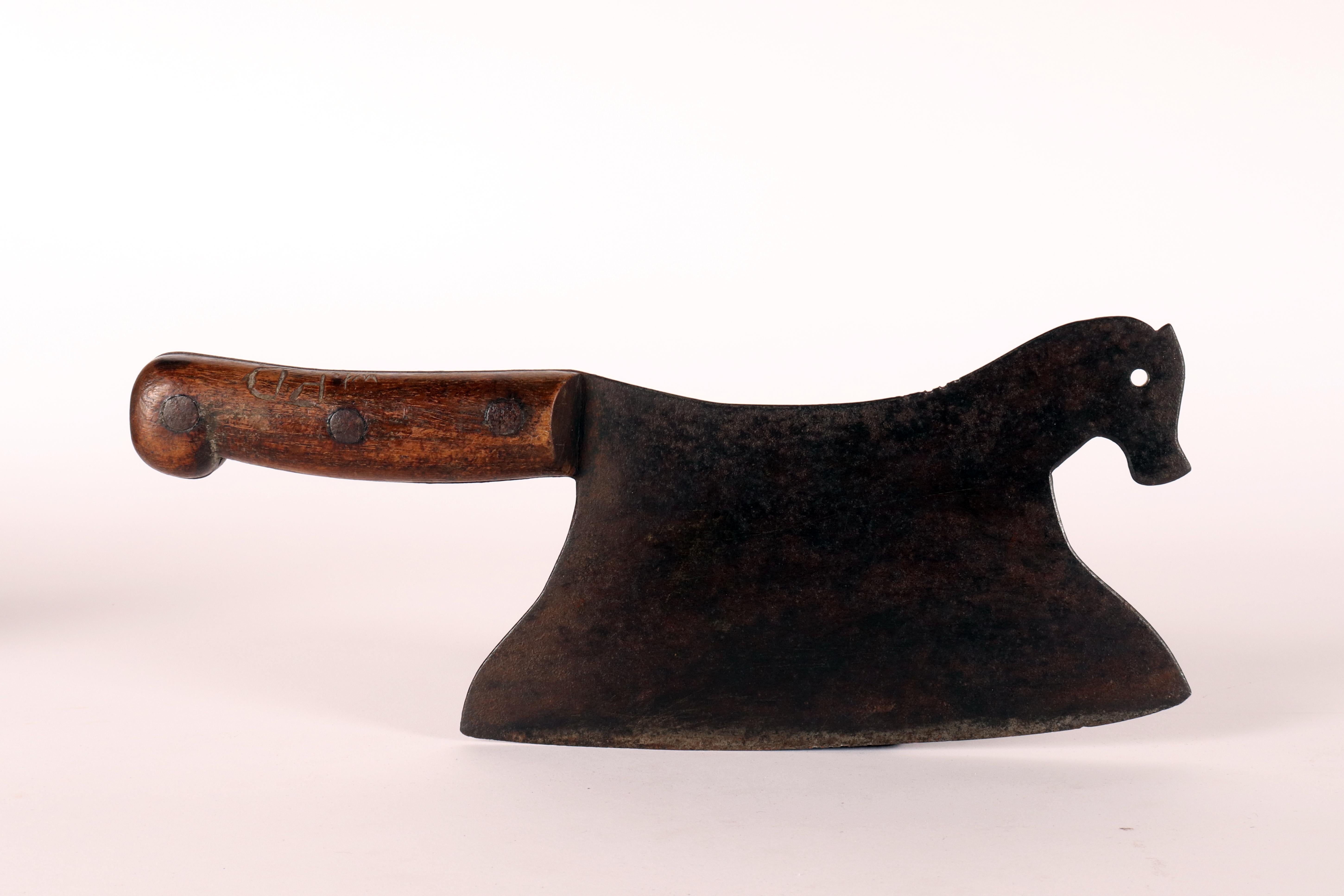 19th Century Iron and wood horse shaped food chopper, England, 1890. For Sale