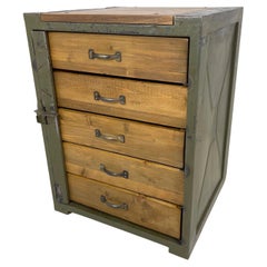 Vintage Iron and Wood Industrial Chest of Drawers