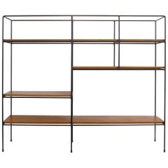 Iron and Wood Mid-Century Modern Shelving Unit by Muriel Coleman