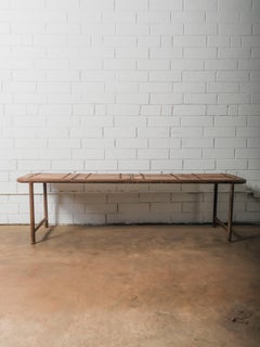 Iron and Wood Slatted Bench with Riveted Seat