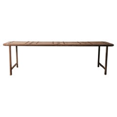 Iron and Wood Slatted Bench with Riveted Seat