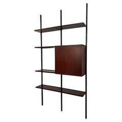 Iron and wood wall bookcase by Osvaldo Borsani E22 production Tecno, Italy 1960s