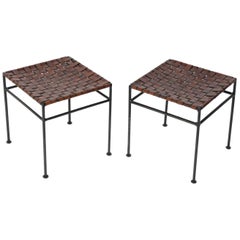 Iron and Woven Leather Strap Stools in the manner of Swift and Monell