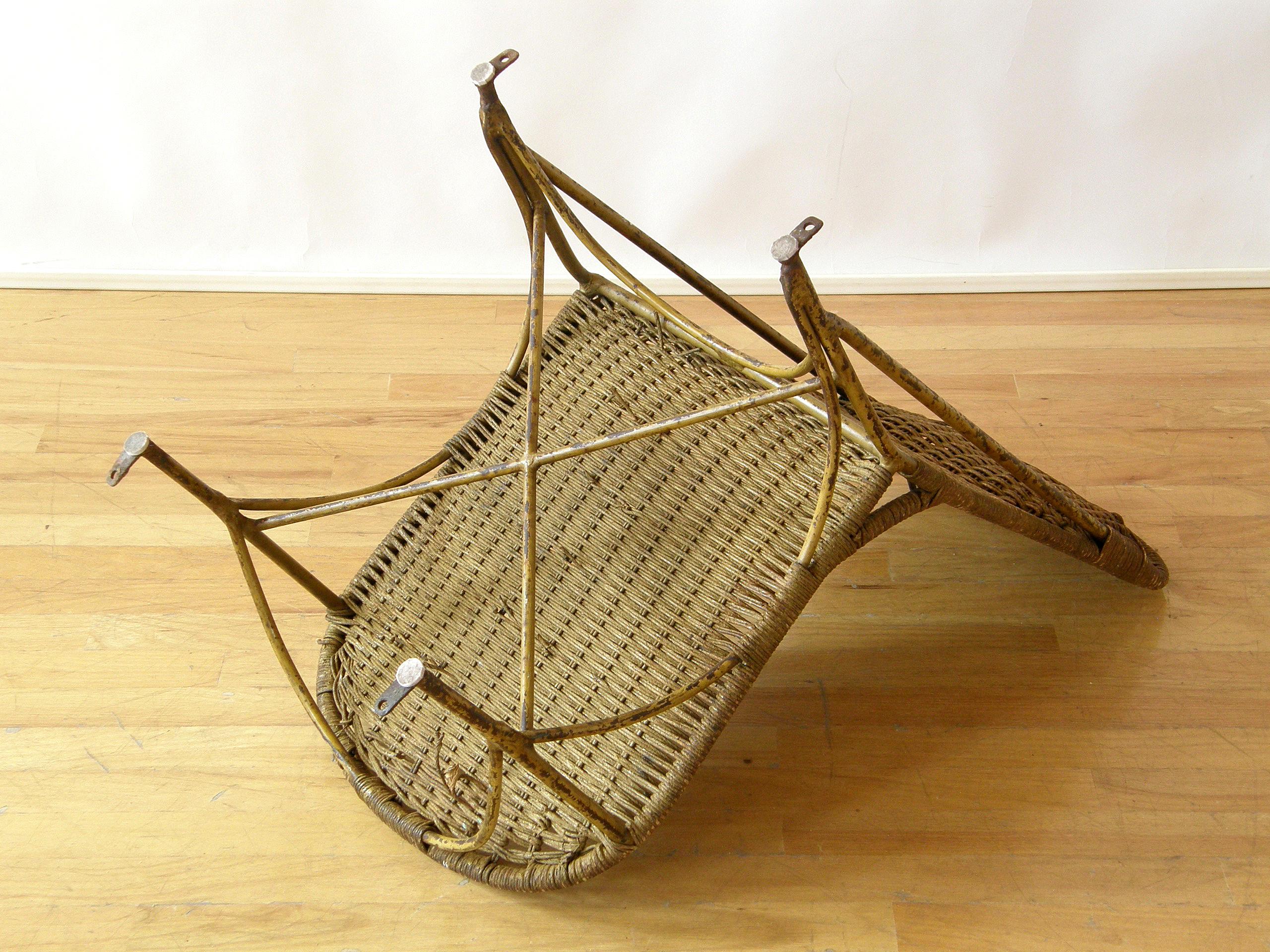 Early 20th Century Iron and Woven Rush Pilot or Passenger Seat from a circa 1920s Aircraft For Sale