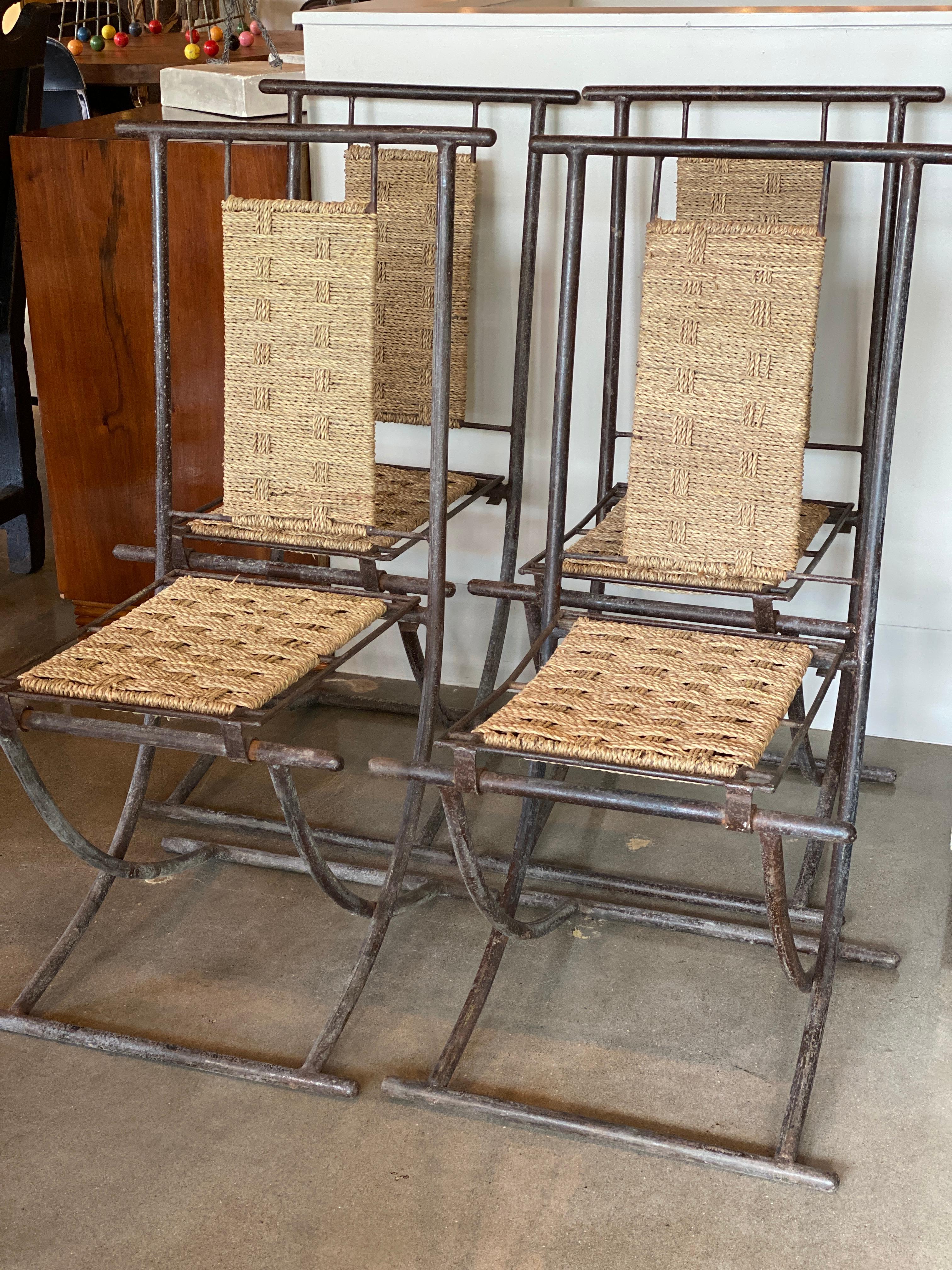 Iron and Woven Wicker Dining Chairs, Set of 4, France 9