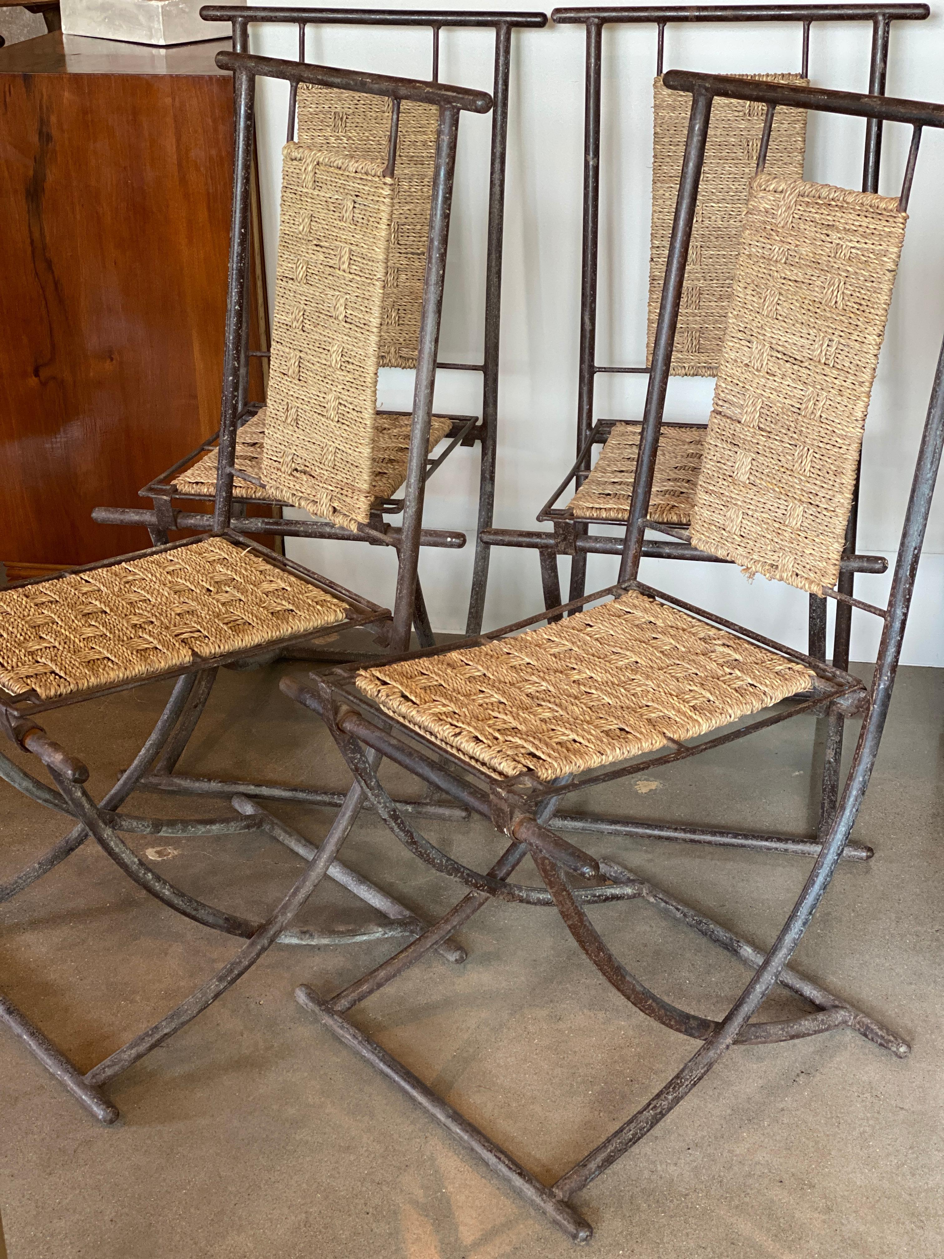 Iron and Woven Wicker Dining Chairs, Set of 4, France 10