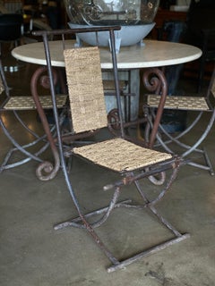 Iron and Woven Wicker Dining Chairs, Set of 4, France