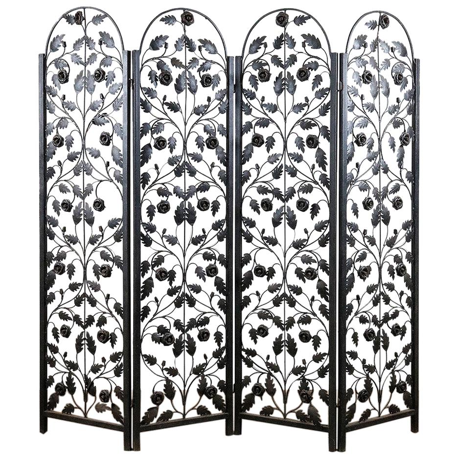 Iron Arched Top Four-Panel Folding Screen, 20th Century For Sale