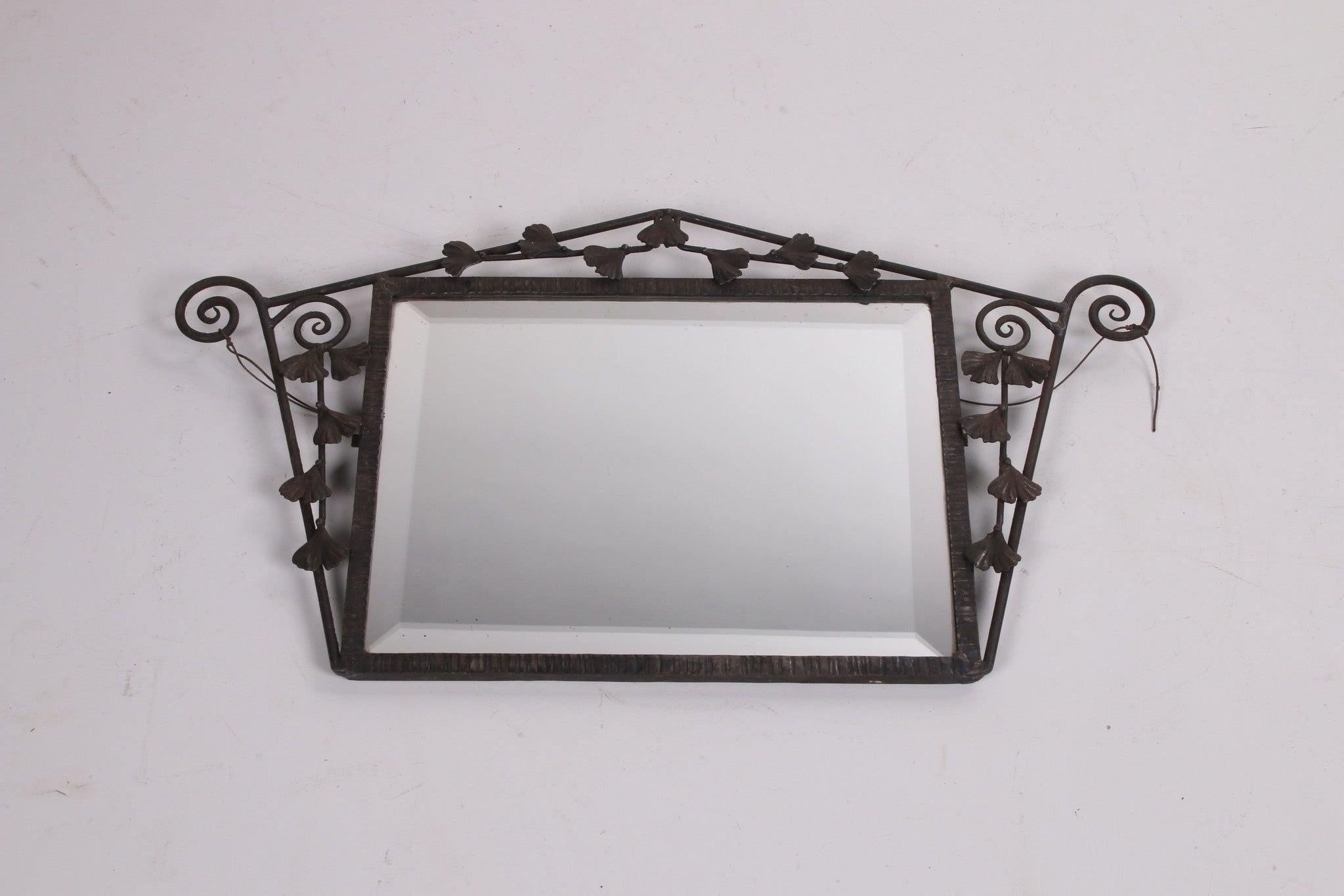 Iron Art Deco Mirror with Black Metal Flowers In Good Condition For Sale In Oostrum-Venray, NL
