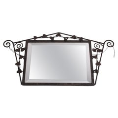 Iron Art Deco Mirror with Black Metal Flowers