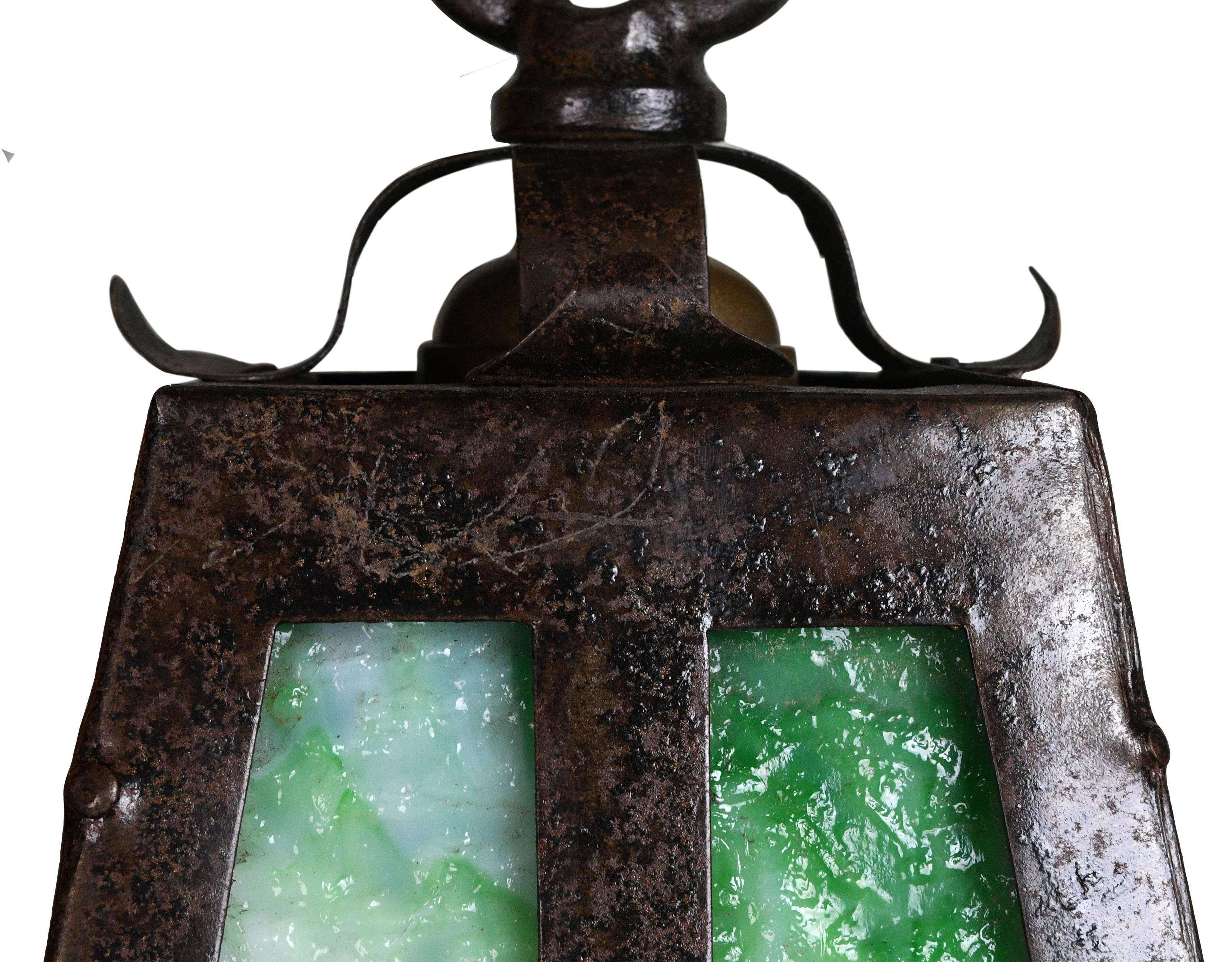 Iron Arts & Crafts Sconce with Green Slag Glass (Arts and Crafts)