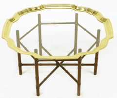 Iron Bamboo-Form Coffee Table with Brass Rimmed Glass Tray