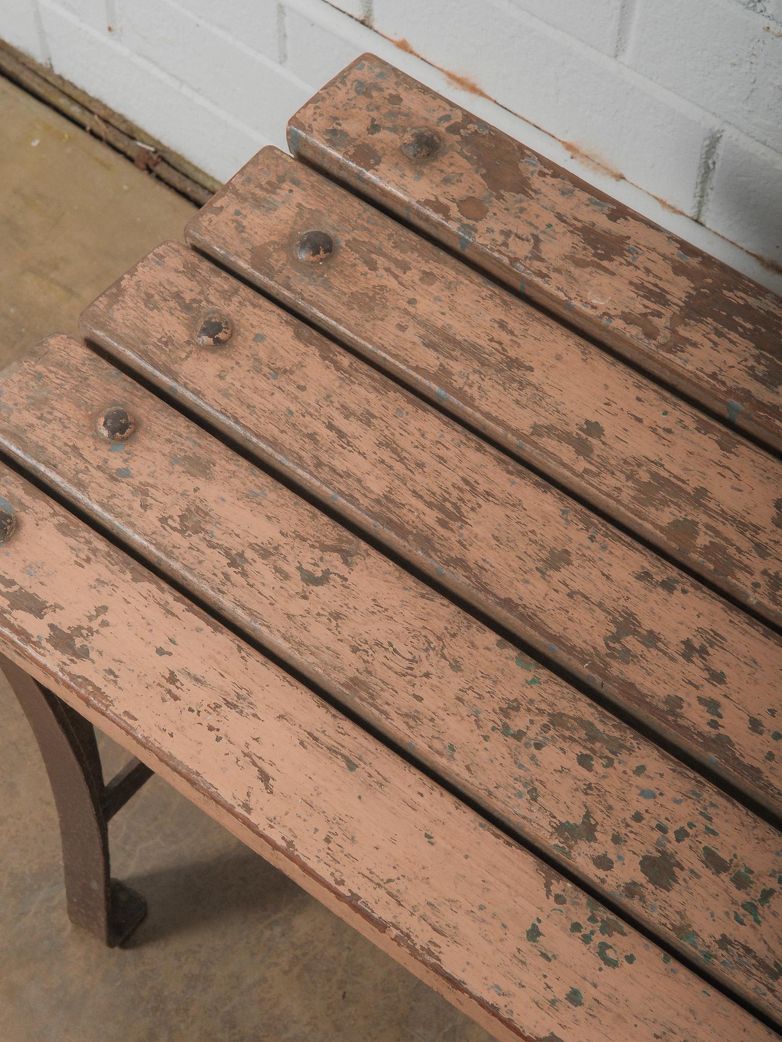 Indiano Iron-Base Bench with Weathered Wooden Seat in vendita