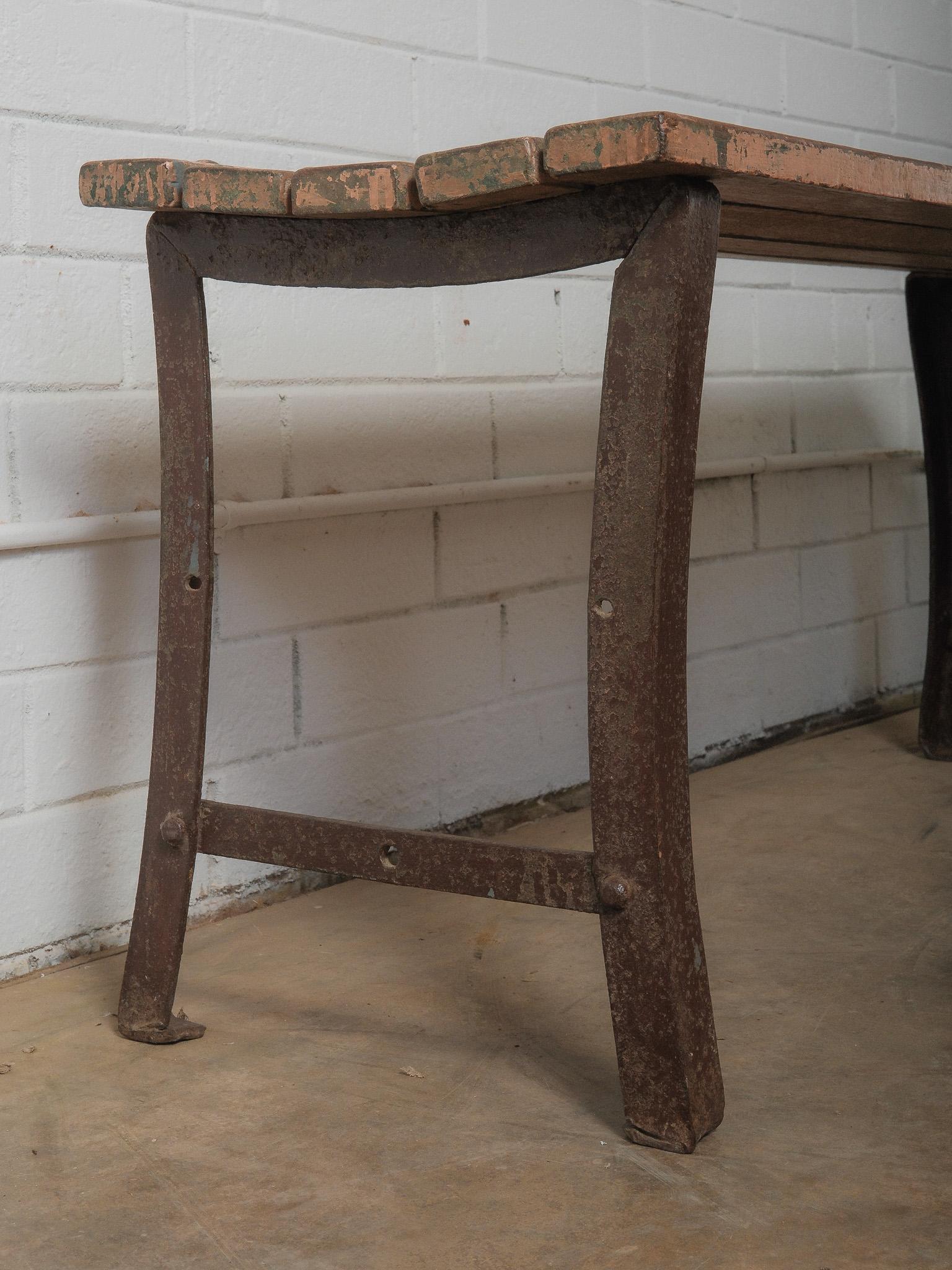 Dipinto Iron-Base Bench with Weathered Wooden Seat in vendita
