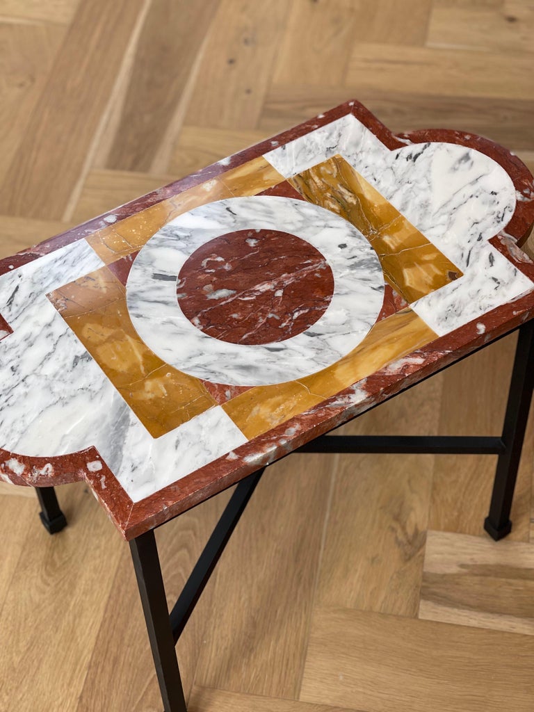 Iron Base with Handcarved Marble Cover Side Table For Sale at 1stDibs