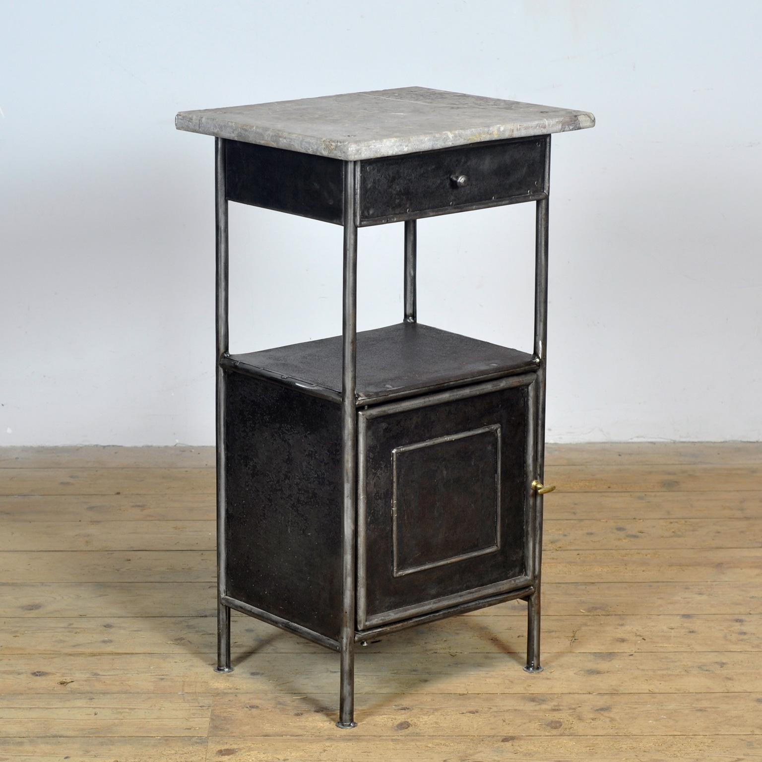 Industriel Iron bedside table with marble top, 1910 en vente
