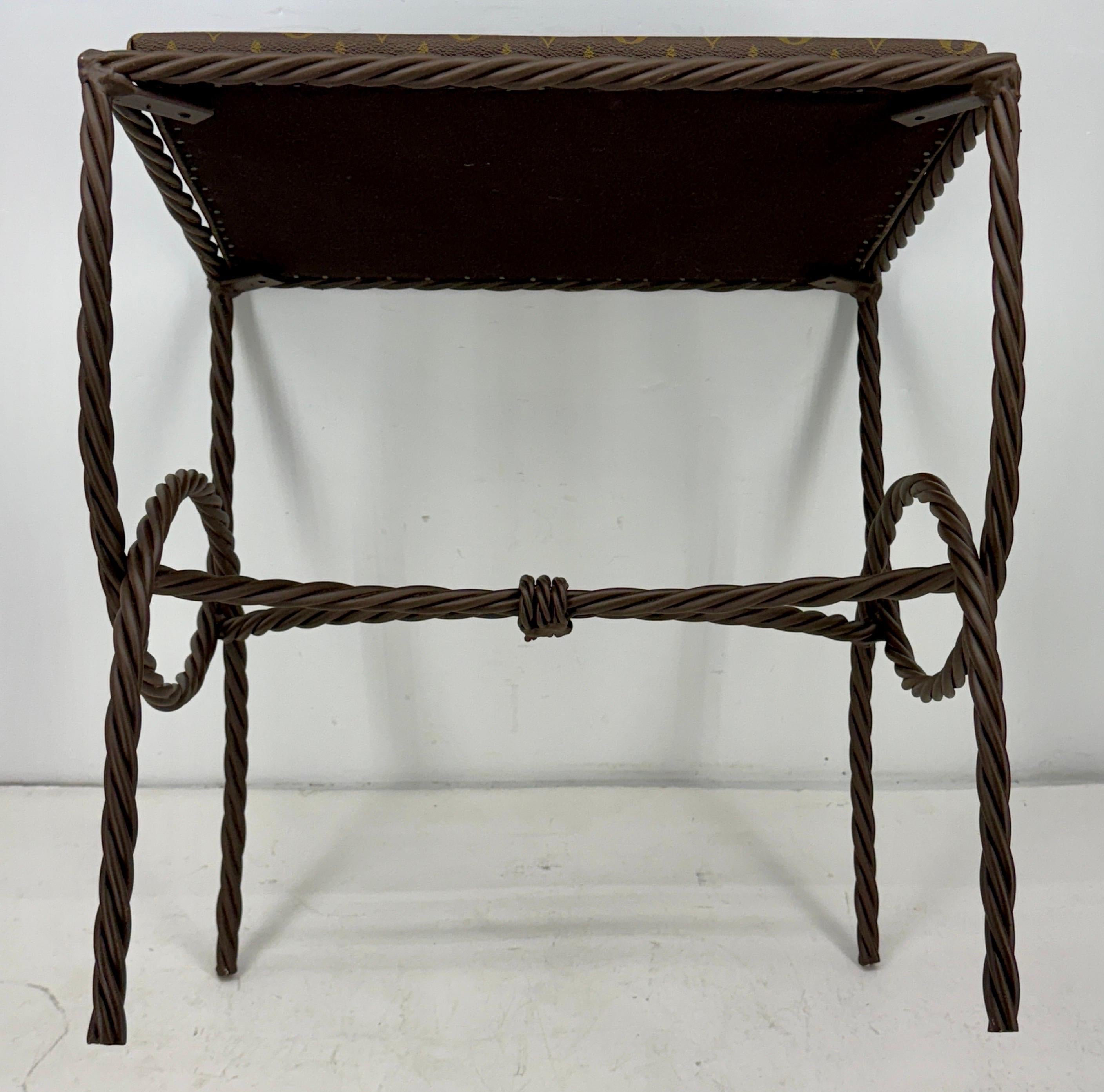 Iron Bench Side Table Stool- Louis Vuitton Monogram Fabric For Sale 5