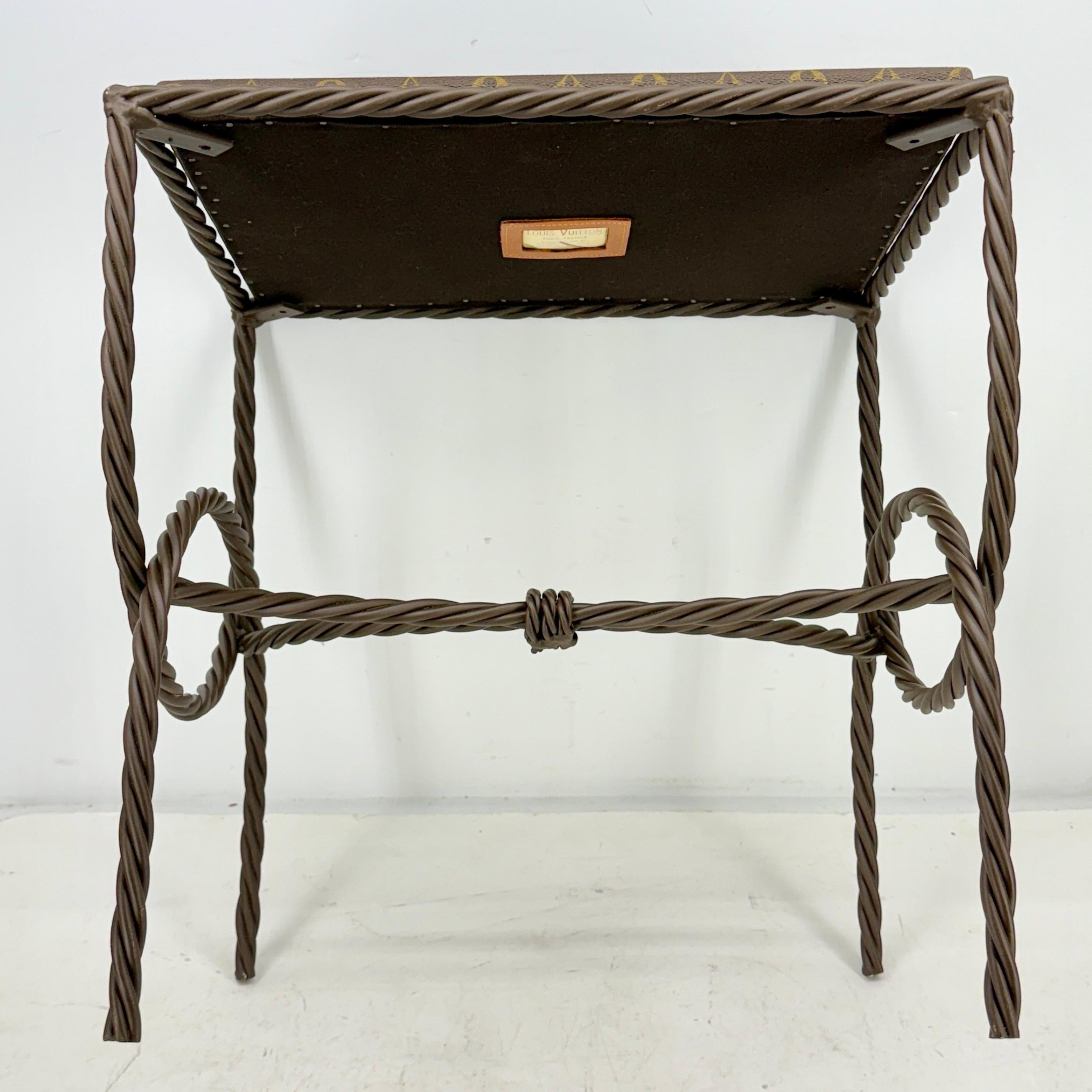 Iron Bench Side Table Stool- Louis Vuitton Monogram Fabric For Sale 6