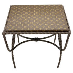 Iron Bench Side Table Stool- Louis Vuitton Monogram Fabric