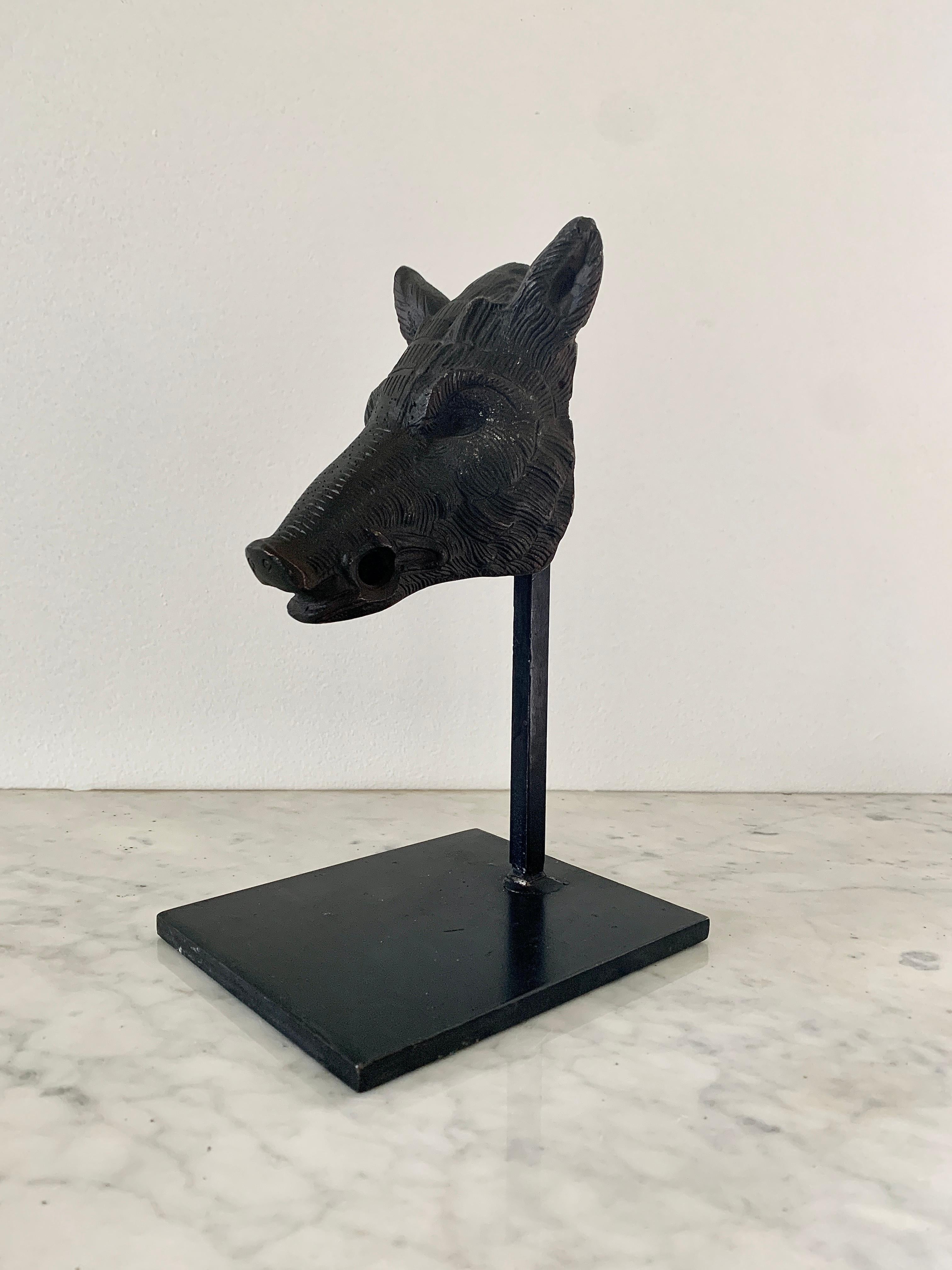 Rustic Iron Boar's Head on Custom Steel Stand For Sale