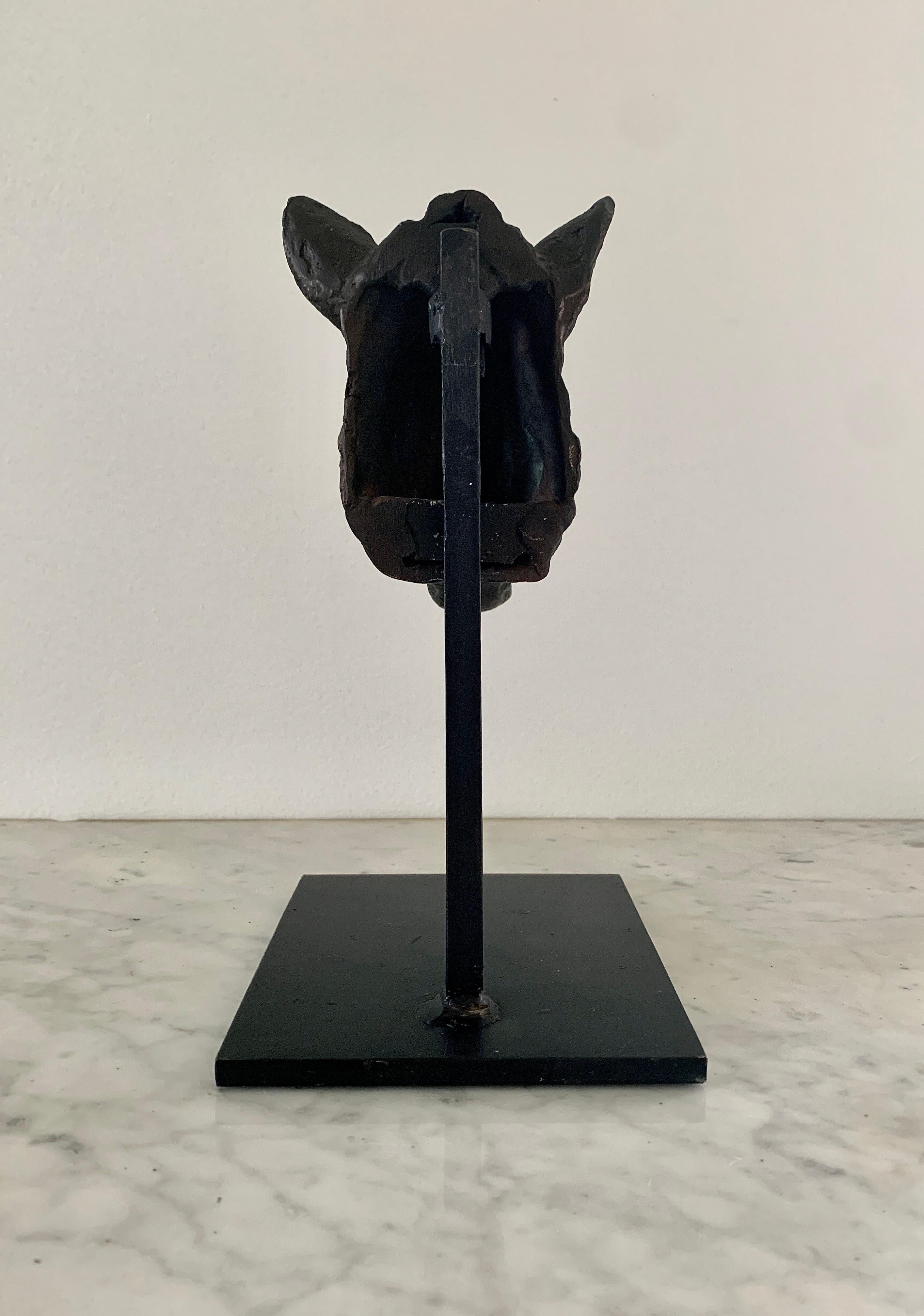 20th Century Iron Boar's Head on Custom Steel Stand For Sale