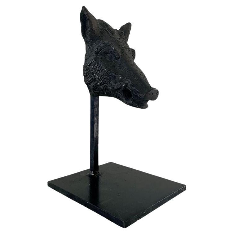Iron Boar's Head on Custom Steel Stand For Sale