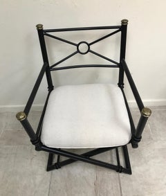 1970s Black Iron Campaign Chair with Brass Accents, Directoire Style