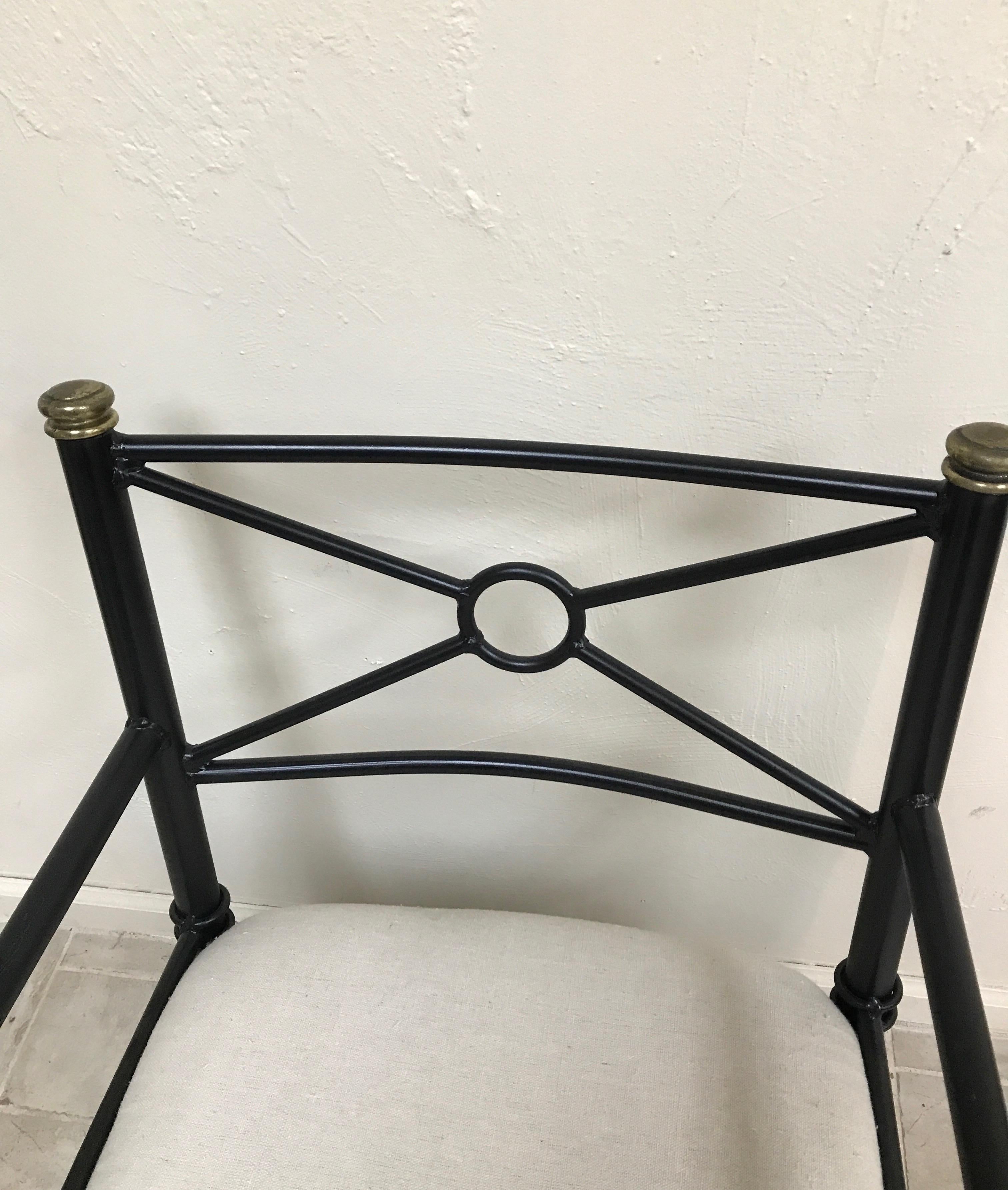 Iron & Brass Directoire Style Campaign Chair In Good Condition For Sale In West Palm Beach, FL