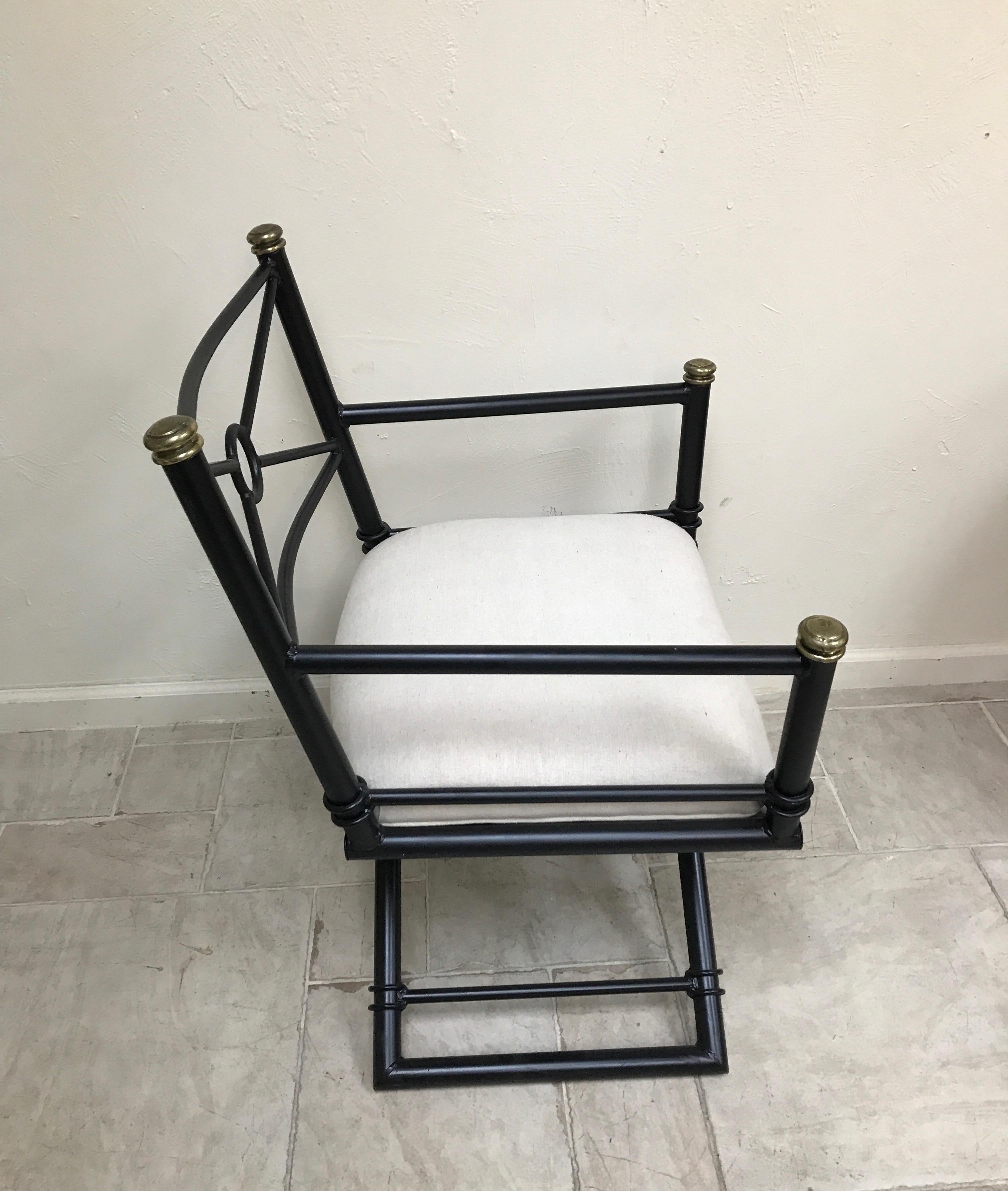 Iron & Brass Directoire Style Campaign Chair For Sale 1