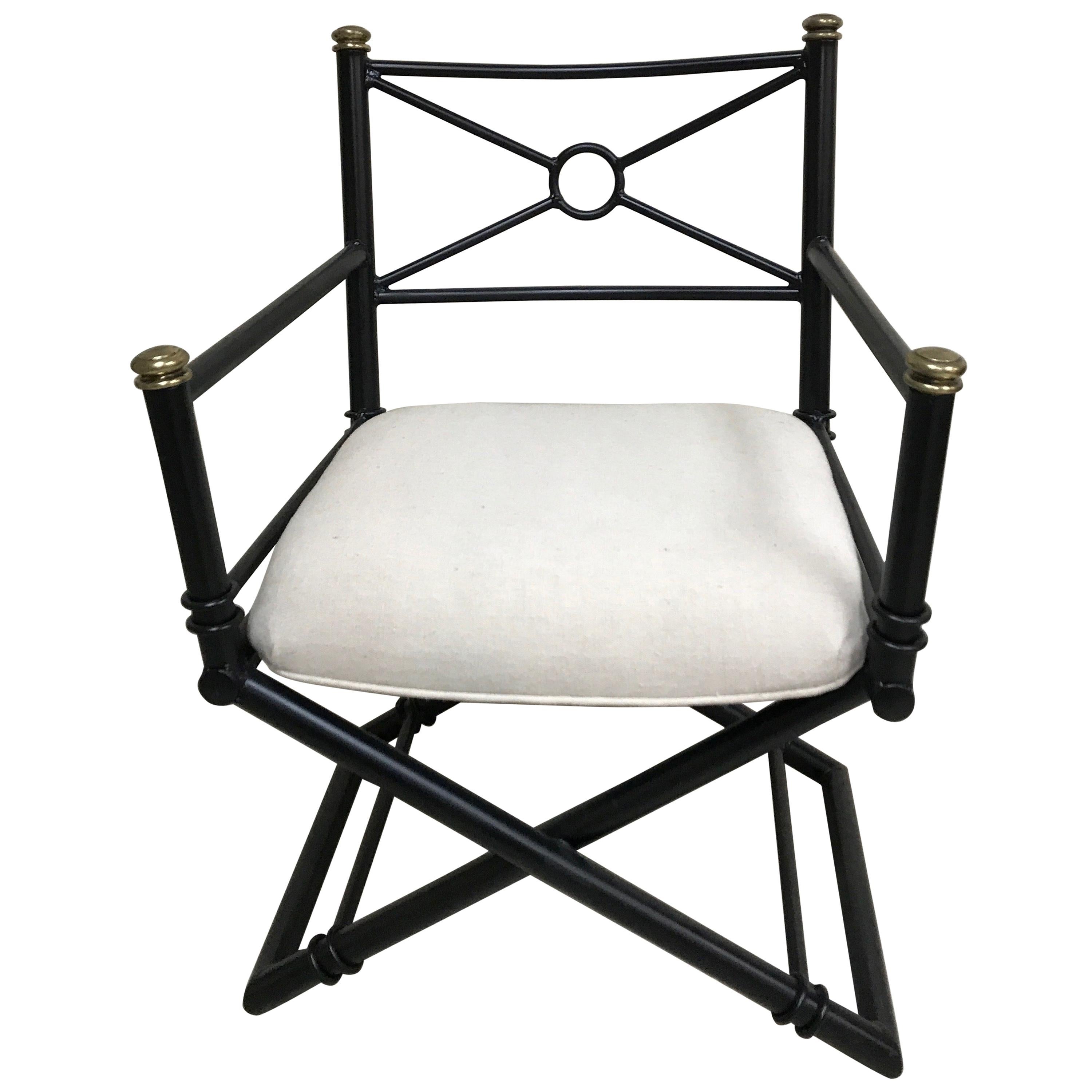 Iron & Brass Directoire Style Campaign Chair For Sale