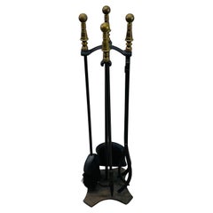 Vintage Iron 
Brass Handled Fireplace Tool Set