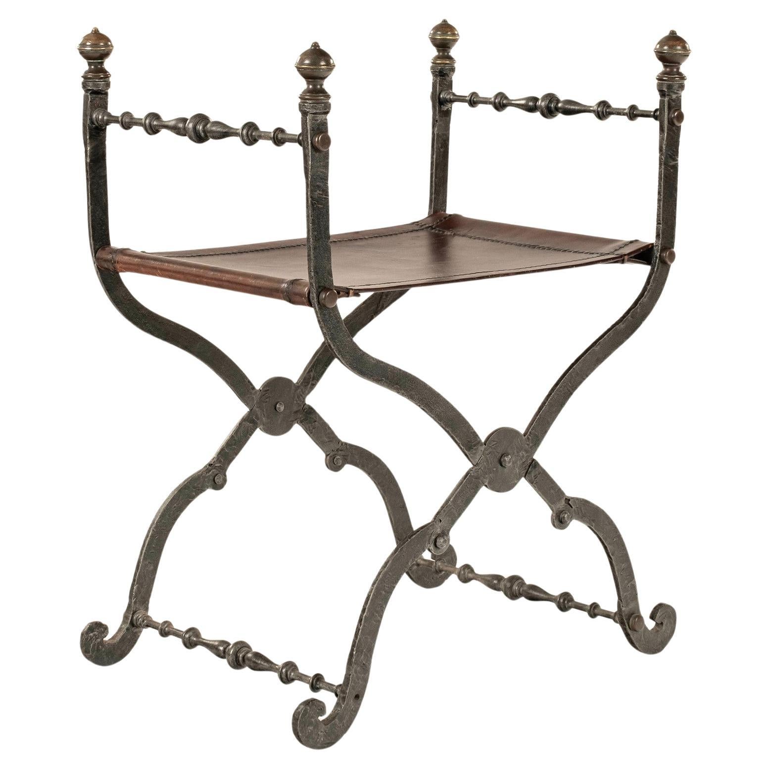 Iron Brass Leather Curule