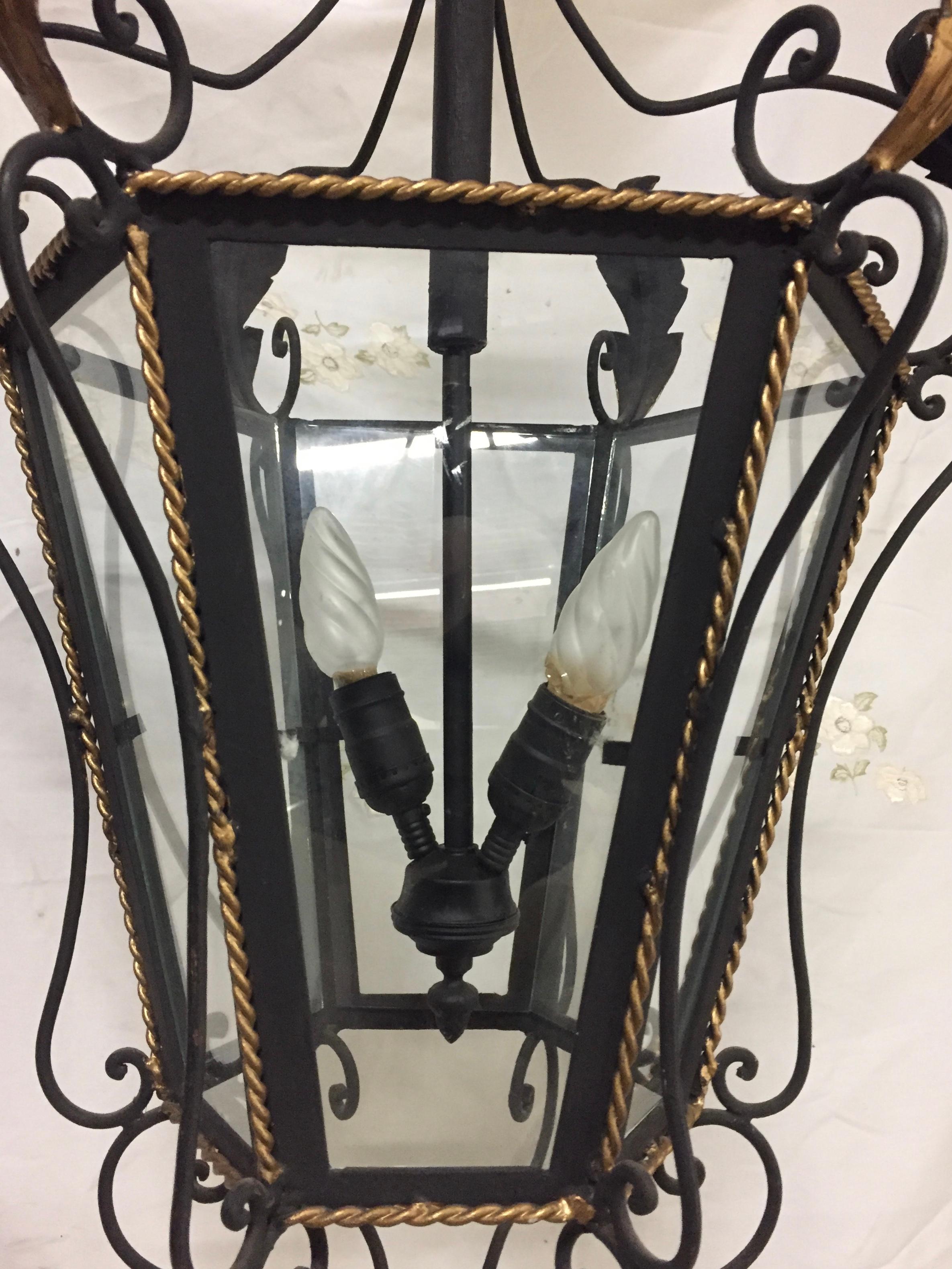 French 19th Century Iron and Brass Painted Hanging Lantern