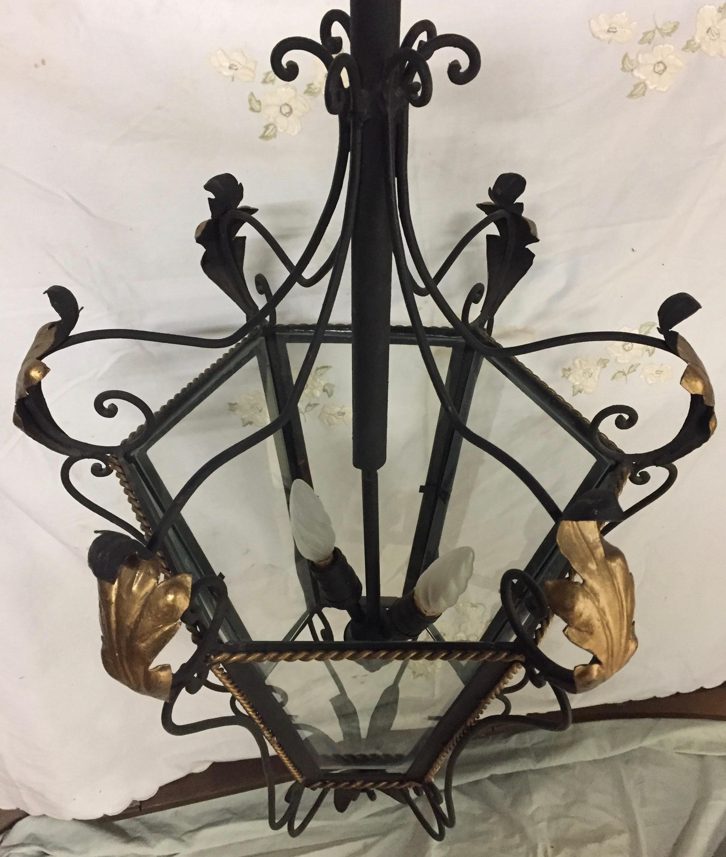 19th Century Iron and Brass Painted Hanging Lantern In Good Condition In Stamford, CT