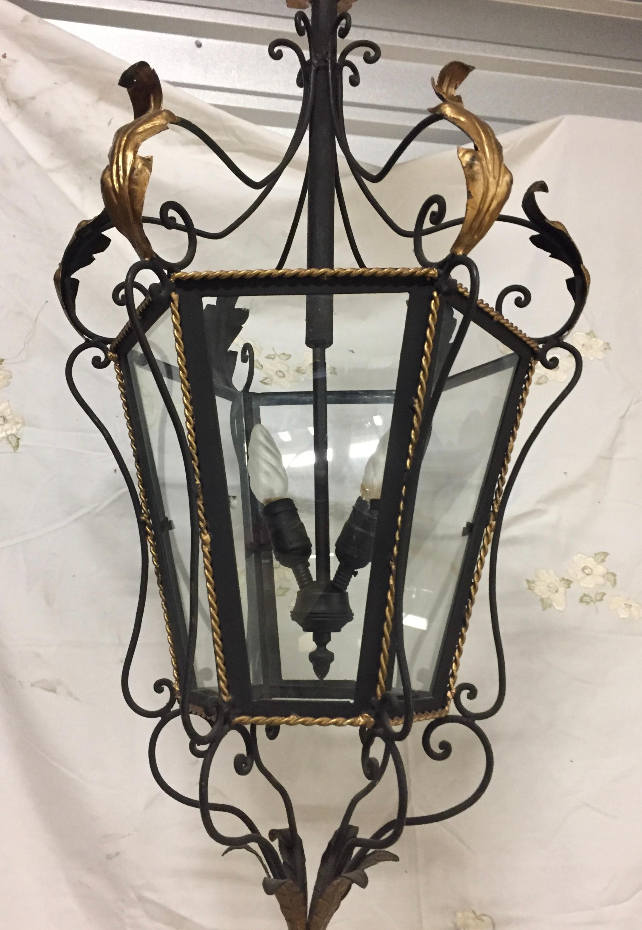 19th Century Iron and Brass Painted Hanging Lantern 1