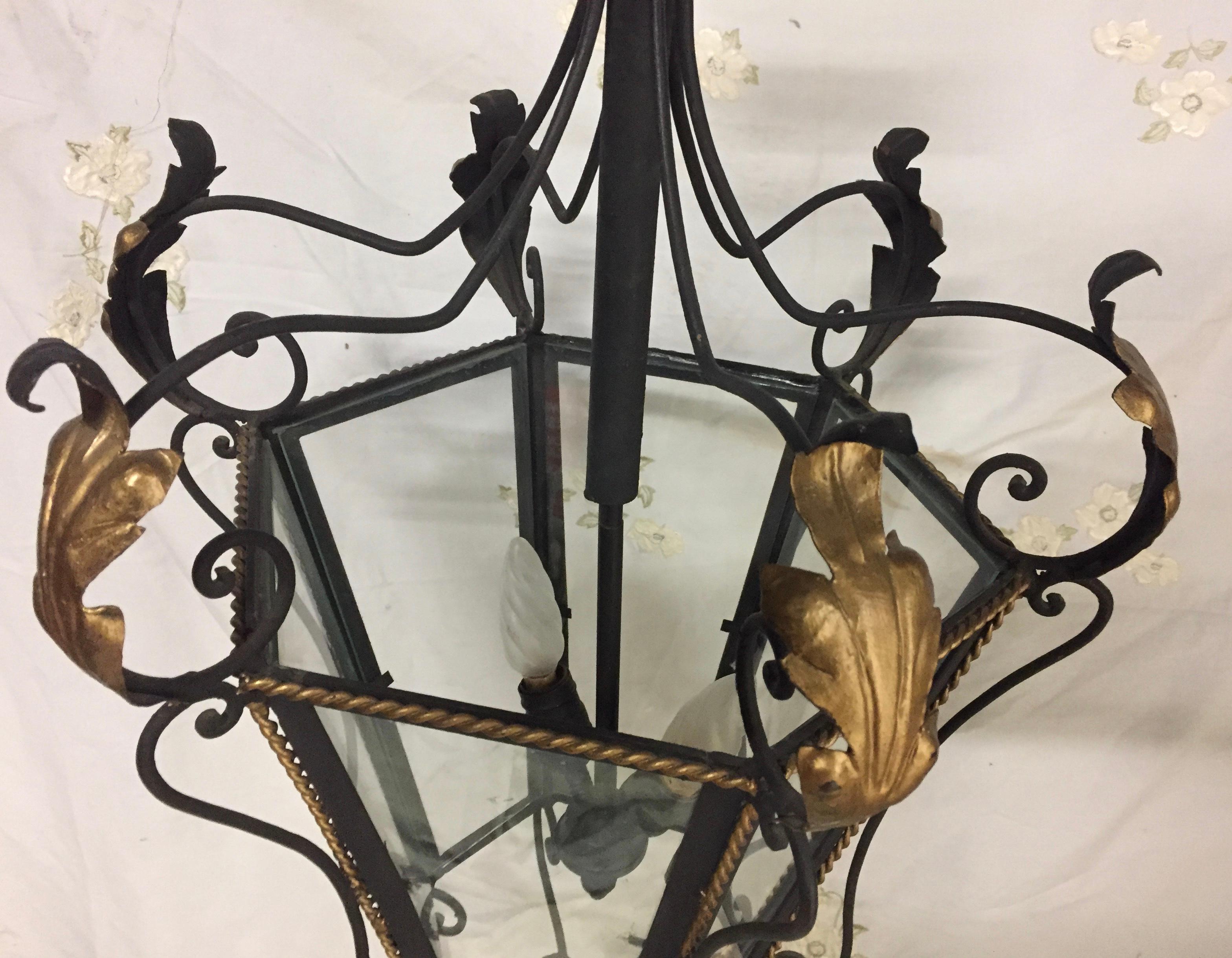 19th Century Iron and Brass Painted Hanging Lantern 2