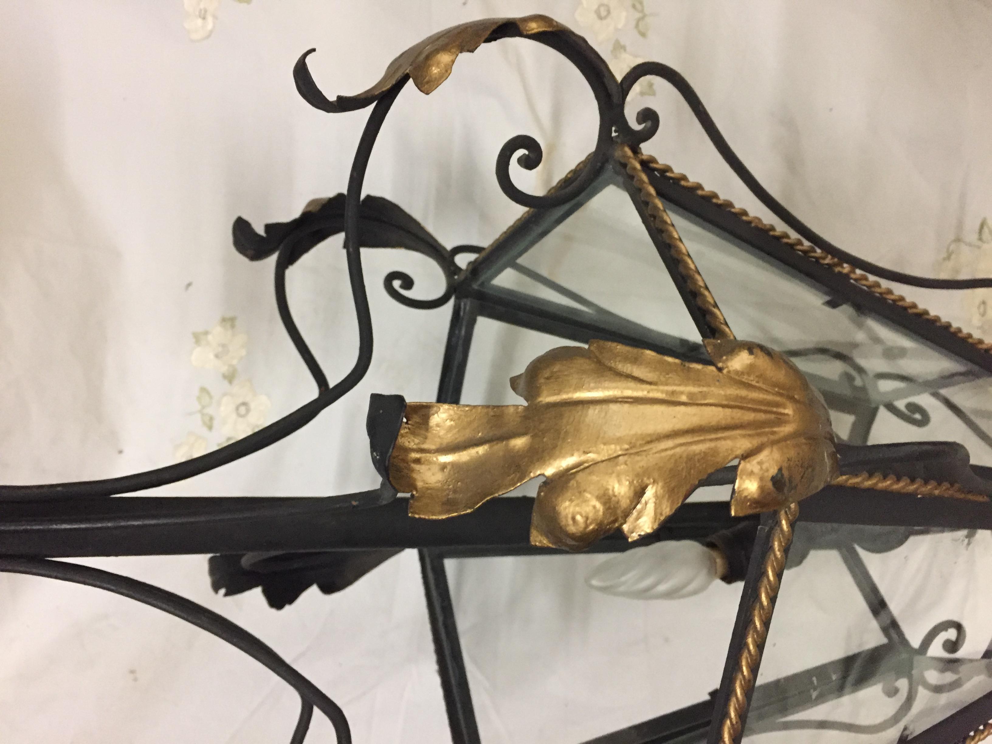 19th Century Iron and Brass Painted Hanging Lantern 3