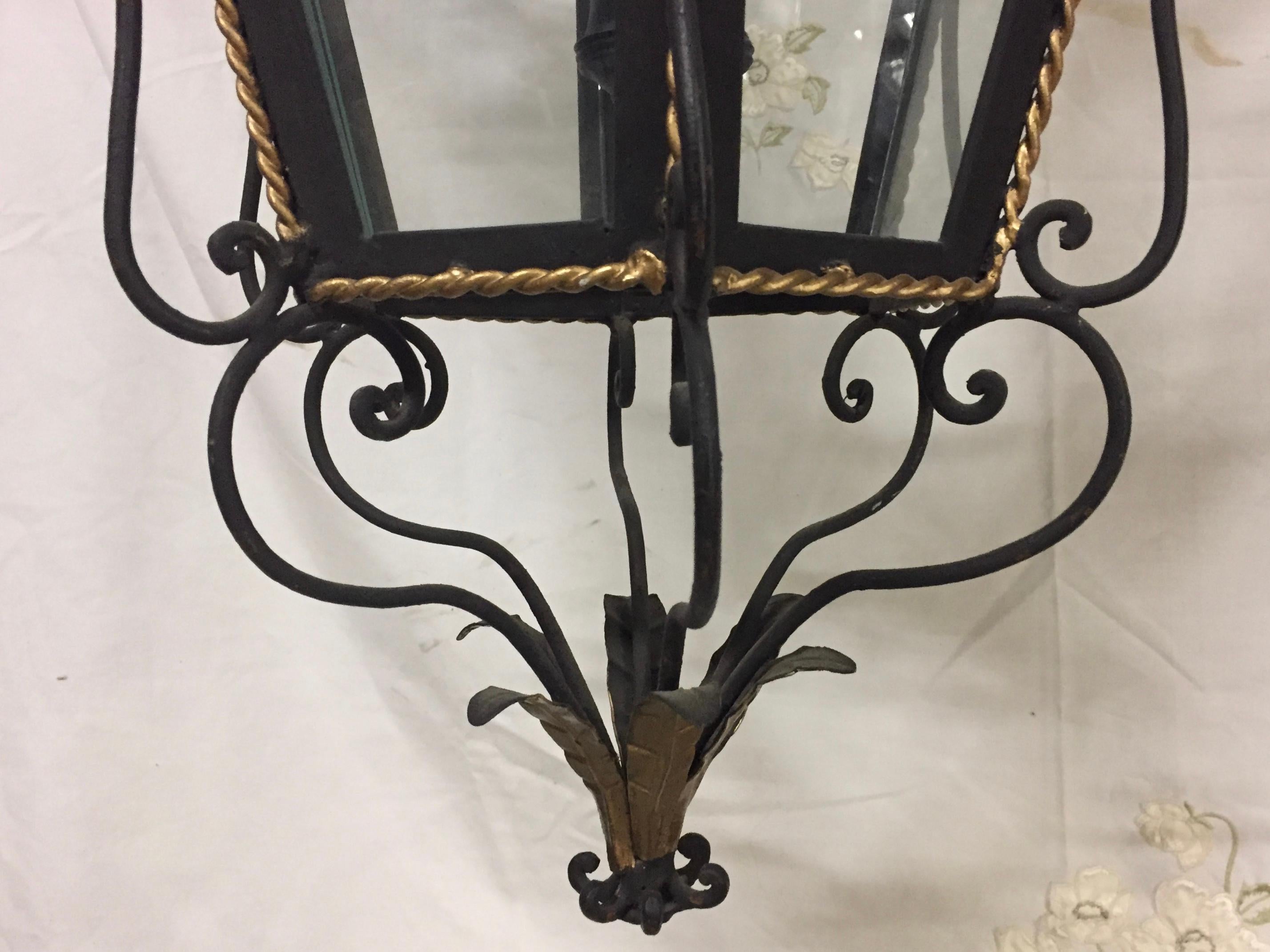 19th Century Iron and Brass Painted Hanging Lantern 4