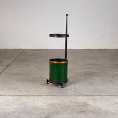 Iron & Brass Umbrella Stand with "Gucci Green" Basket, Attr. to Ignazio Gardella