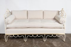 Iron, bronze, fabric and glass bedroom set, England, circa 1940.