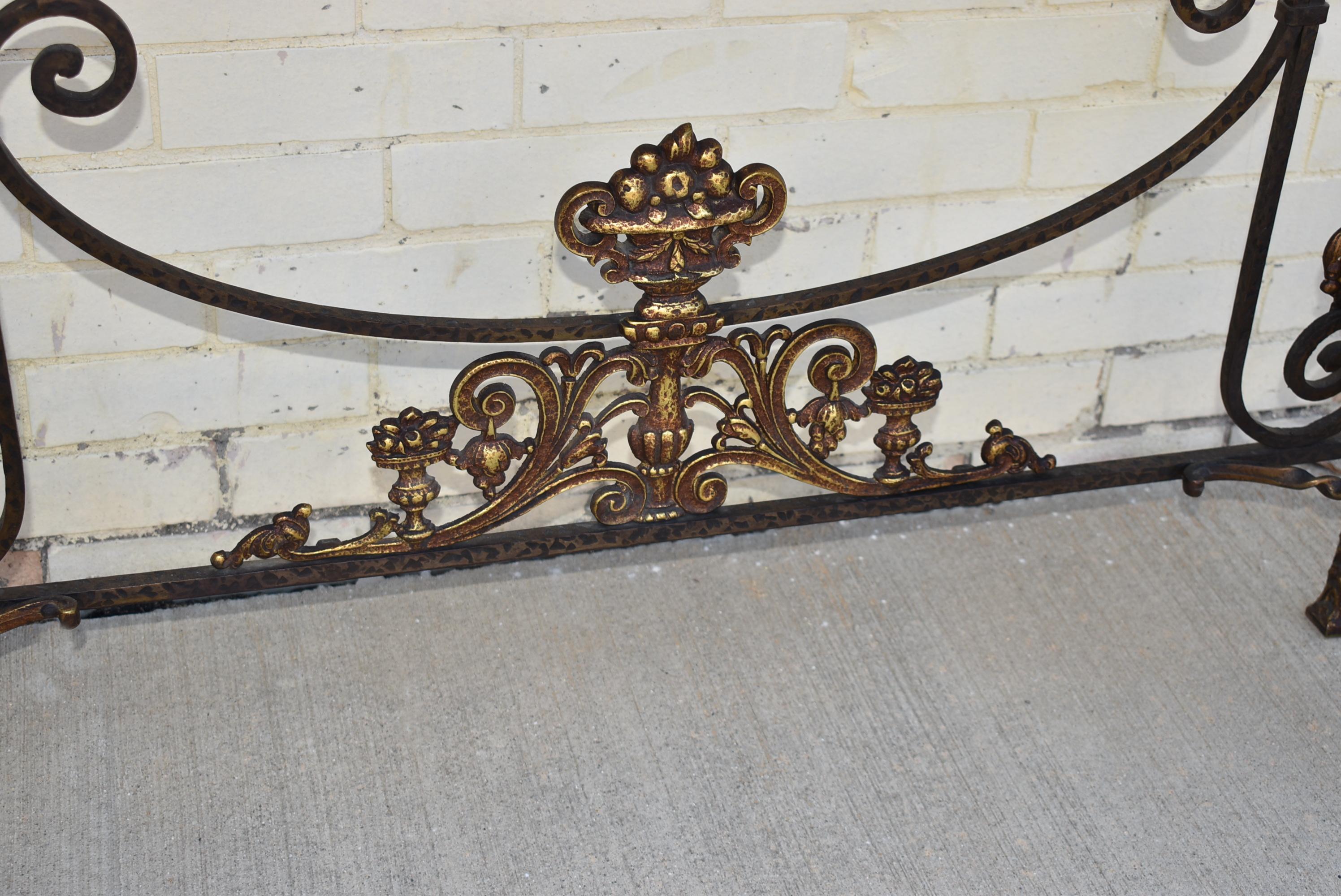 Iron and Bronze Hammered Console Entry Marble-Top Table with Mirror In Good Condition For Sale In Toledo, OH