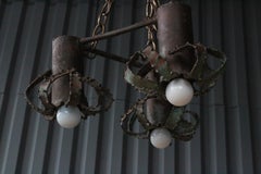 Iron Brutalist Pendant Light, 1970s