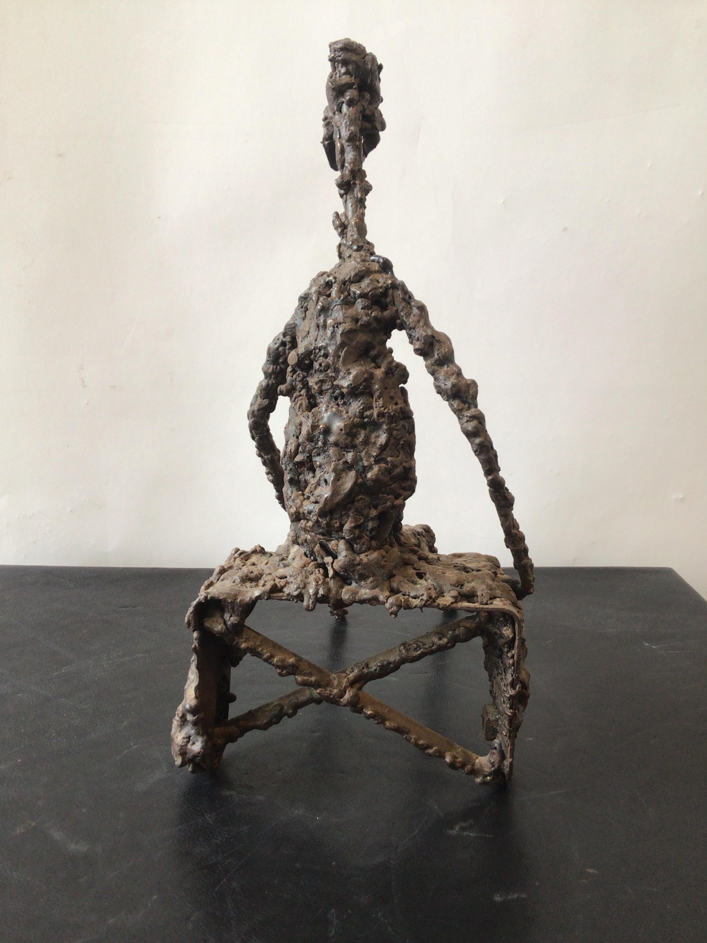 Late 20th Century Iron Brutalist Sculpture of Seated Man