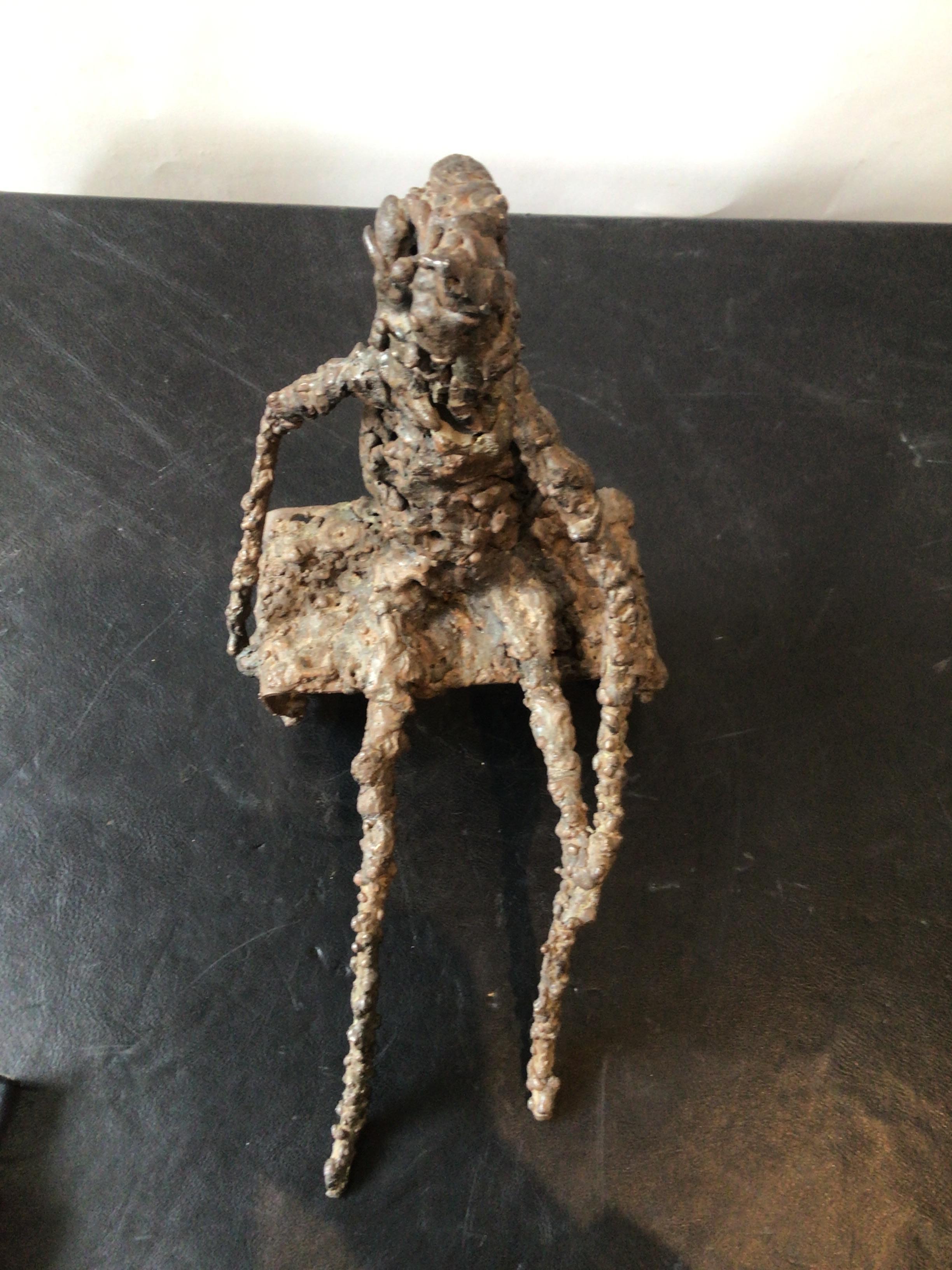 Iron Brutalist Sculpture of Seated Man 2