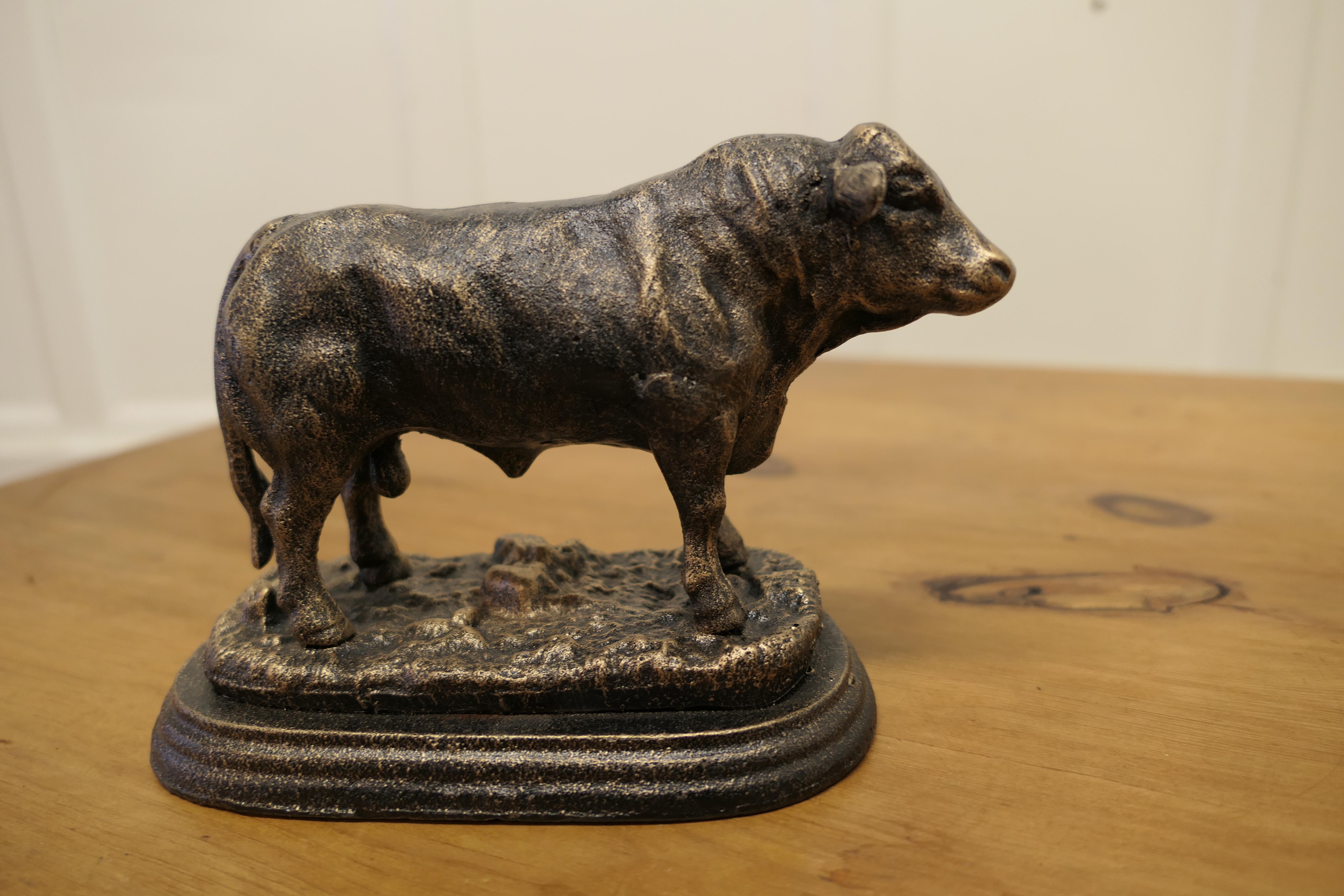 Iron Bull Desk Ornament with Bronze Finish Patina  For Sale 1